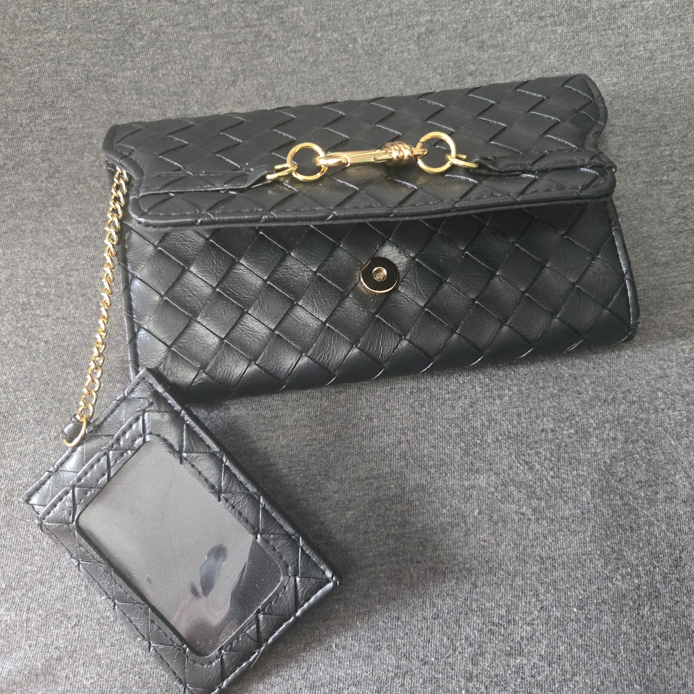 Woven Black Clutch with Gold Hardware - Picture 3 of 4